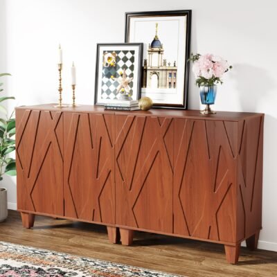 55" Sideboard Buffet Storage Credenza Cabinet with Solid Wood Legs