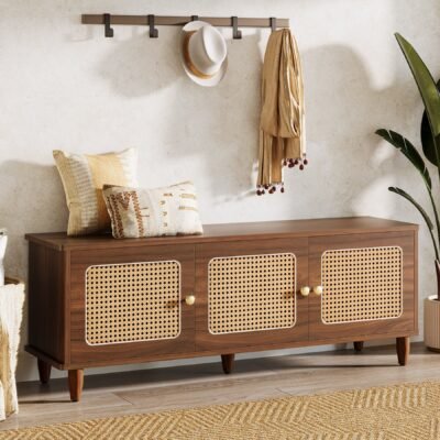 55" Storage Bench, 2-Tier Shoe Bench with Lift Top Storage