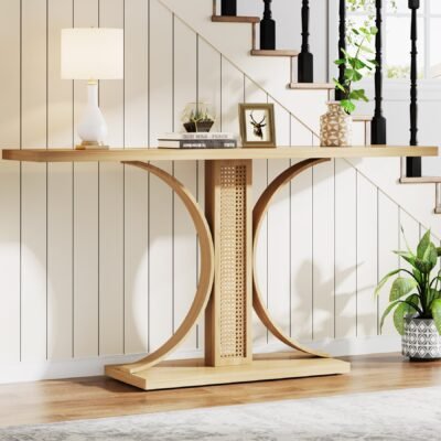 55.12" Wood Console Table, Traditional Sofa Table Entryway Table
