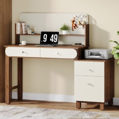 56 Computer Desk, Home Office Desk Study Table with File Drawers