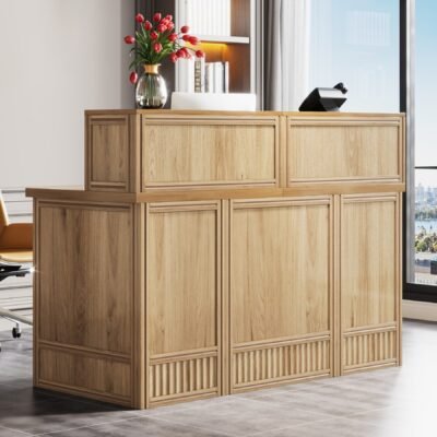 57" Reception Desk Front Desk with Counter & Metal Frame