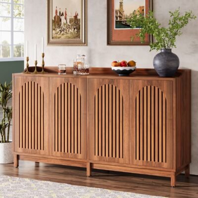57" Sideboard Buffet, Farmhouse Storage Cabinet with Adjustable Shelf