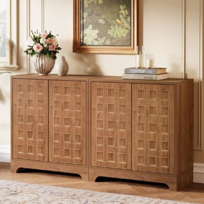 57.5" Set of 2 Sideboard Buffet, Storage Cabinet Credenza with Doors