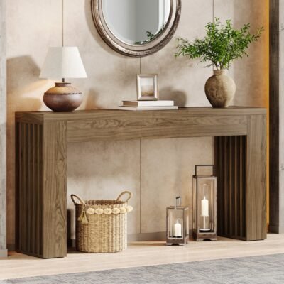 59" Console Table, Wooden Sofa Table Behind The Couch Hallway Table