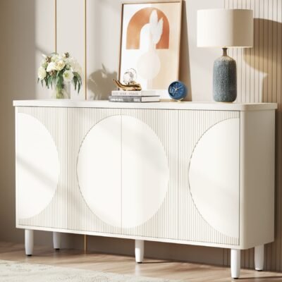 59.4" Sideboard Buffet, White Credenza Storage Cabinet with Doors