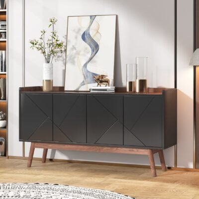 55" Sideboard Buffet, Wood Credenza Kitchen Buffet Cabinet with Doors