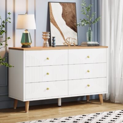 6 Drawer Dresser, 47" Modern Wood Storage Organizer Chest of Drawers