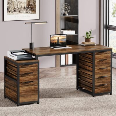 63" Computer Desk, Study Writing Table with File Cabinet and Storage Drawers