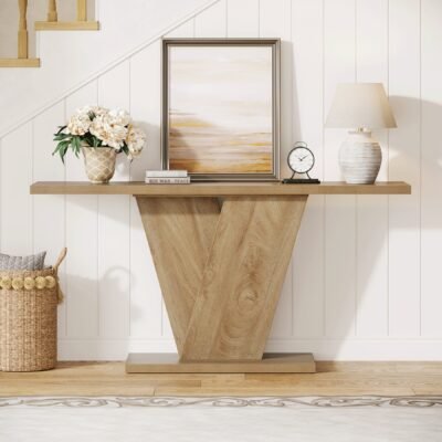 63 Console Table, Farmhouse Sofa Table Hallway Table with V-Shaped Pedestal