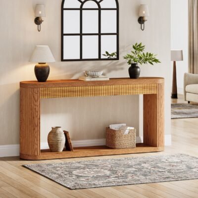63" Console Table, Fluted Sofa Table Entryway Foyer Table
