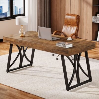 63" Executive Desk, Computer Desk with Heavy-Duty Metal Frame