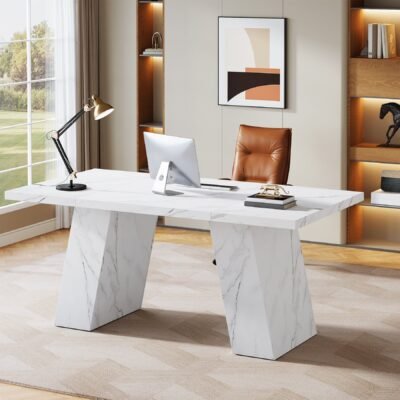 63" Executive Desk, Modern Faux Marble Computer Desk