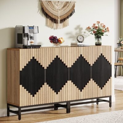 63" Sideboard Buffet, Farmhouse Sideboard Credenza Storage Cabinet with Doors