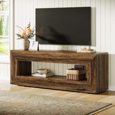 63" Wooden TV Stand, Farmhouse Entertainment Centers Console Table