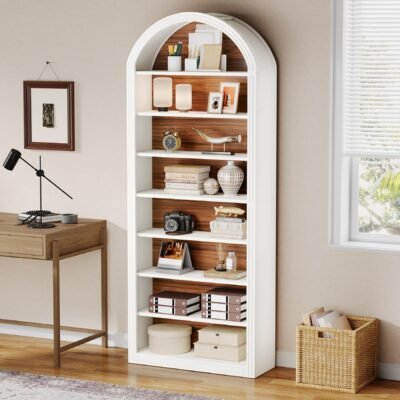 6/8-Tier Tall Bookshelf, Wooden Arched Bookcase Display Shelving Unit