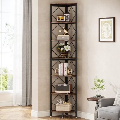 7-Tier Corner Shelf, 78.7" Corner Bookcase Slim Corner Storage Rack