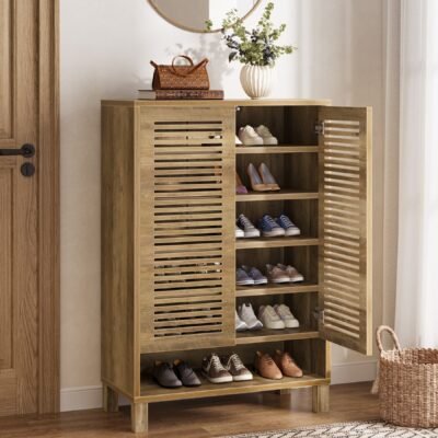 7 Tier Shoe Cabinet, 24 Pairs Shoe Rack with Ventilated Louvered Doors