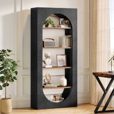 70.8 Bookcase, 5-Tier Arched Bookshelf Etagere Storage Organizer