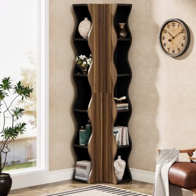 70.8" Tall Corner Shelf, 6-Tier Bookshelf Display Shelves Storage Organizer