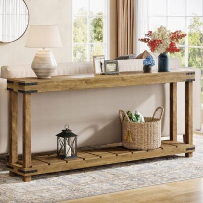 70.9" Console Table, 2-Tier Entryway Table Sofa Table with Storage Shelves