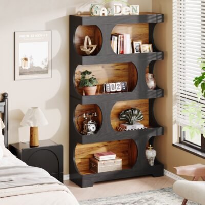 71" Bookshelf, 4-Tier S-Shaped Bookcase Freestanding Display Shelves