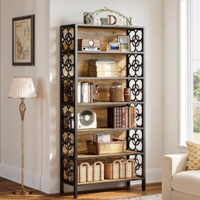 71" Bookshelf, 7-Tier Etagere Bookcase Corner Storage Organizer