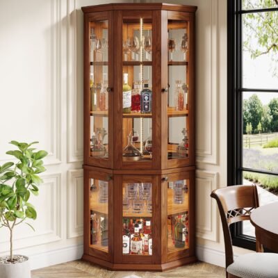 71" Corner Cabinet, Tall 5-tier Storage Cabinet Display Cabinet