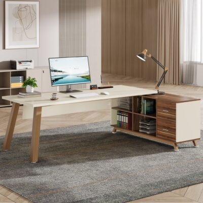 71 Executive Desk, L-Shaped Computer Desk Office Desk with File Cabinet