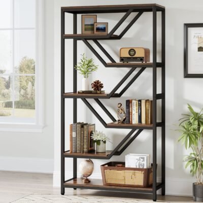 72" Bookshelf, 6-Tier Bookcase Etagere Open Storage Organizer
