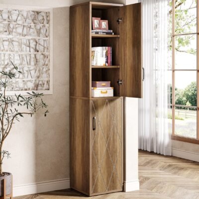 75" Wood Storage Cabinet, Free-Standing Cube Cabinet with 6 Shelves