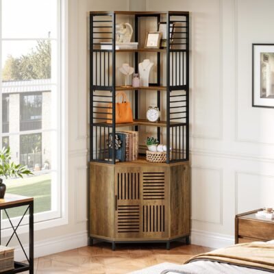 77" Corner Shelf, Industrial Bookshelf Display Shelving Unit Storage Cabinet