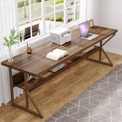 78.74" Two Person Desk, Large Computer Desk with Storage Shelf