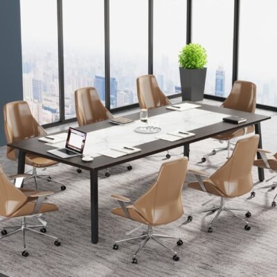 79" Conference Table, Rectangular Executive Desk with Metal Frame