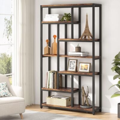 79" Tall Bookshelf, 7-Tier Bookcase 10 Open Display Shelves