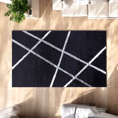 Silver Striped Black Plush Carpet