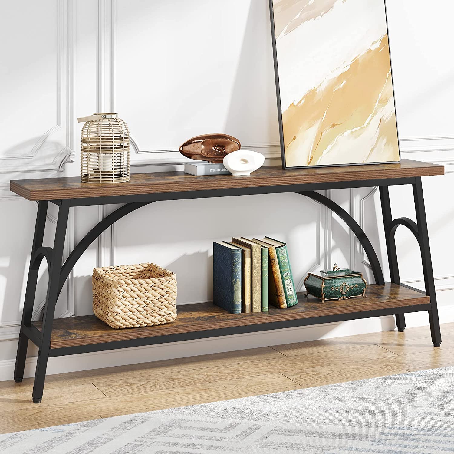2-Tier Console Table, 70.8" Sofa Table Hallway Table with Open Shelves