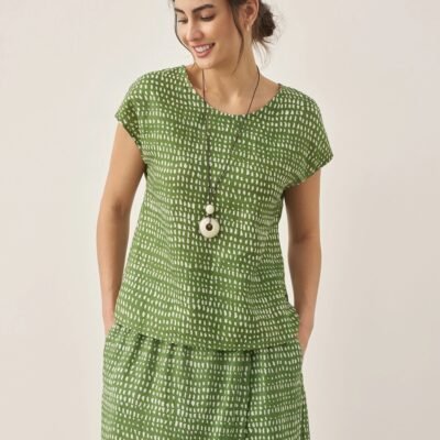 100% Linen Dot Round Neck Top LISSA