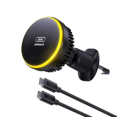 AOHI SUPERAUTO Self-Cooling Magnetic Wireless Car Charger with 3.3FT C-C Cable (ONLY SOLD IN US)