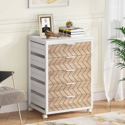 5/7 Drawer Chest, Wooden Storage Dresser Cabinet with Wheels