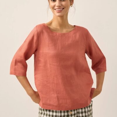 100% Linen 3/4 Sleeve Boxy Top LUMINA