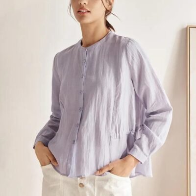 Linen Crew Neck Side Waist Layered Top ISADORA