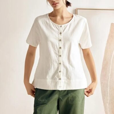 Linen Wide Short-Sleeved Top SERAPHINA