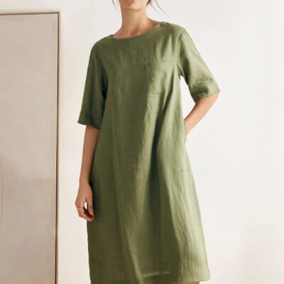 100% Linen Mid-Sleeve Maxi Dress GEORGINA