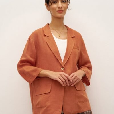 100% Linen 3/4 Sleeve Drop Shoulder Blazer DARA