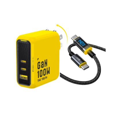 AOHI The Youth PD 100W GaN 3-Port Fast Charger with 140W USB C to USB C LED Cable 4FT