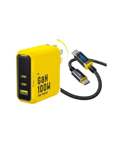 AOHI The Youth PD 100W GaN 3-Port Fast Charger with 140W USB C to USB C LED Cable 4FT