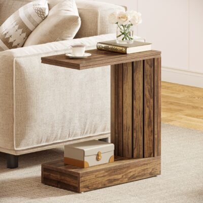 C-Shaped End Table, Small Side Table for Couch Bedside Table