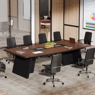 Conference Room Table, 8ft Office Meeting Desk with Cable Management