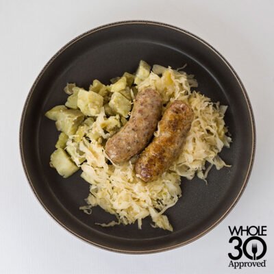 German Brats with Sauerkraut and Home Fried Potatoes