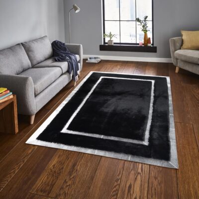 Black Plush Carpet with Silver Border